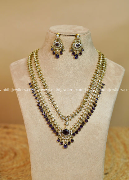 AD Gold-Finish Dual-Strand Layered Teardrop Haram Set - Aria