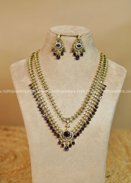 AD Gold-Finish Dual-Strand Layered Teardrop Haram Set - Aria
