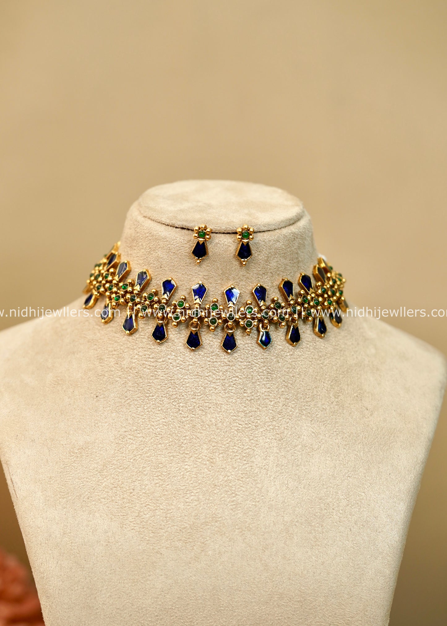 Antique Royal Blue Palakka Choker Set - Anya