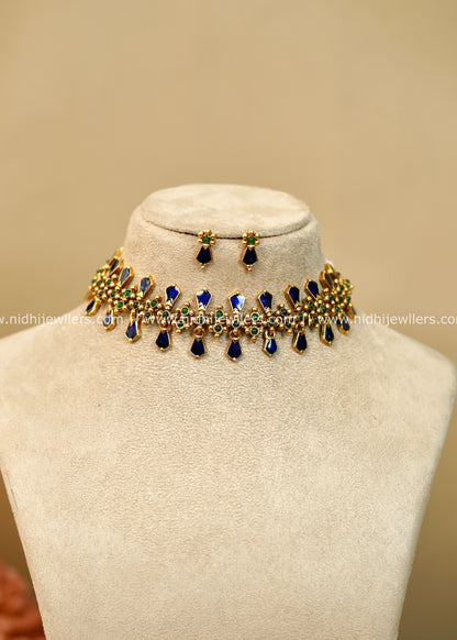 Antique Royal Blue Palakka Choker Set - Anya