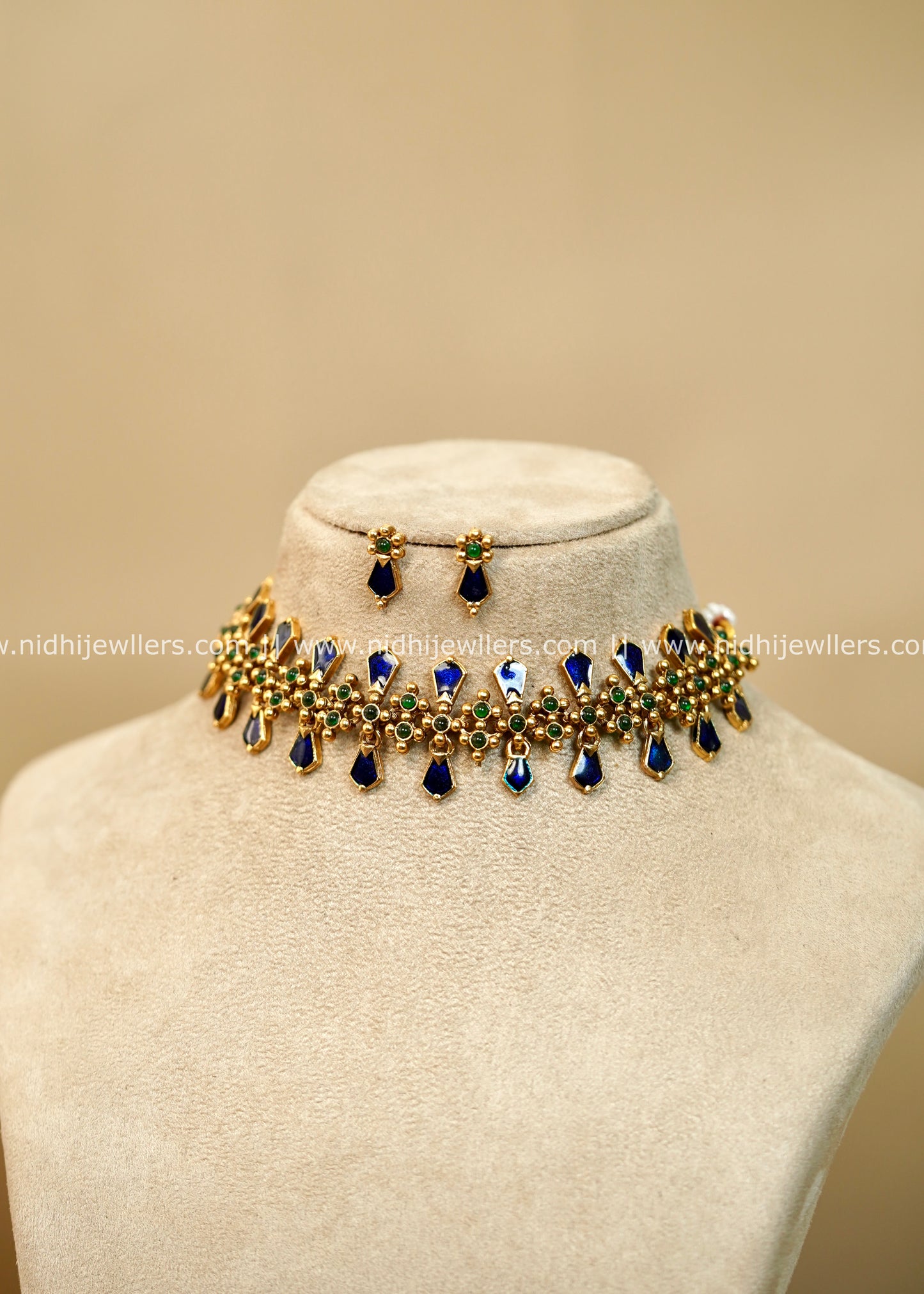 Antique Royal Blue Palakka Choker Set - Anya