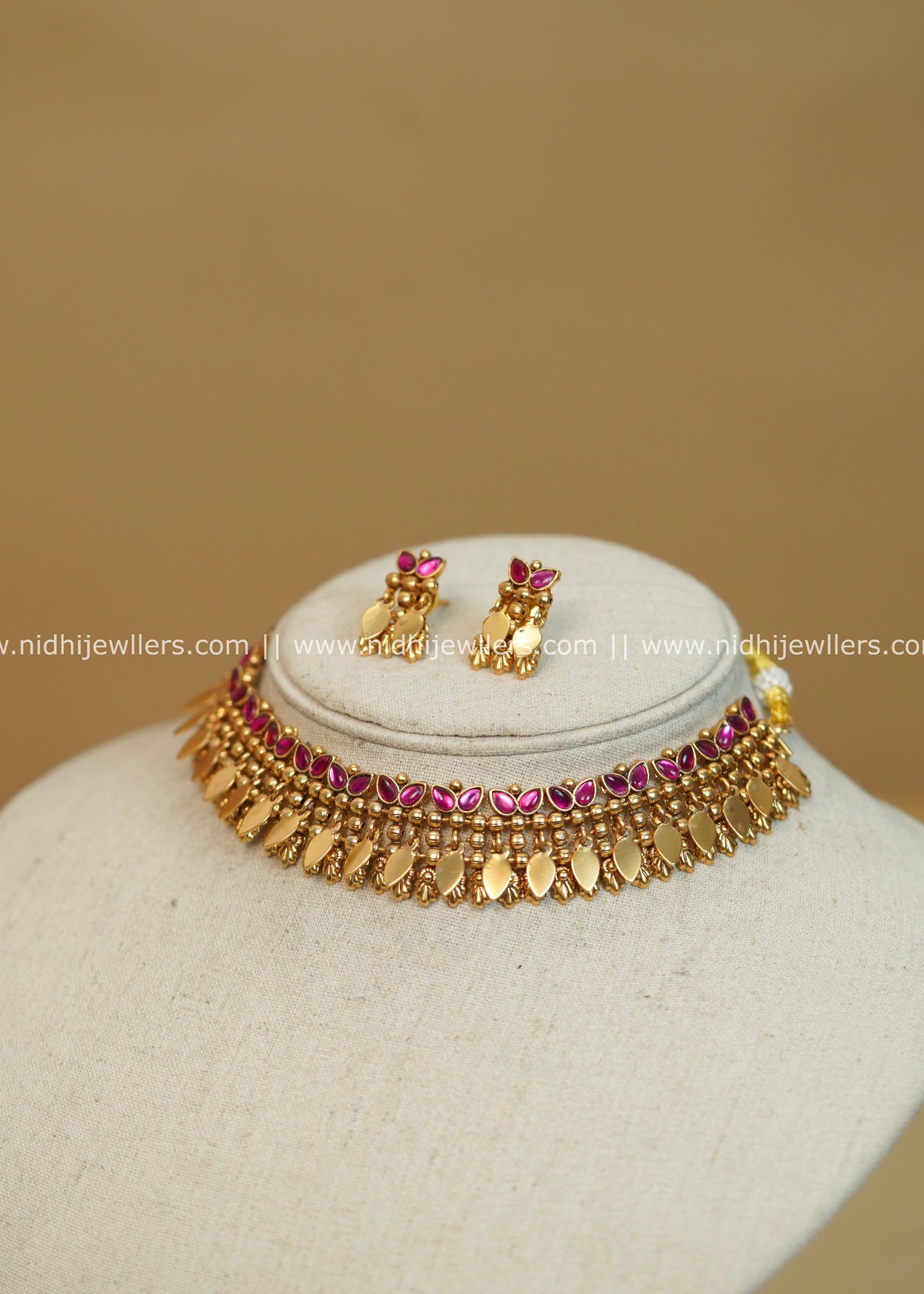Antique Finish Festive Ruby Elakkathali Choker Set - Yamini