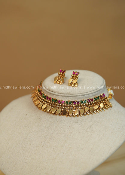 Multi-Color Ruby & Green Elakkathali Choker Set - Yamini