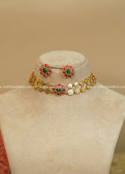 Double-Layered Kasu Floral Centerpiece Choker Set - Asha