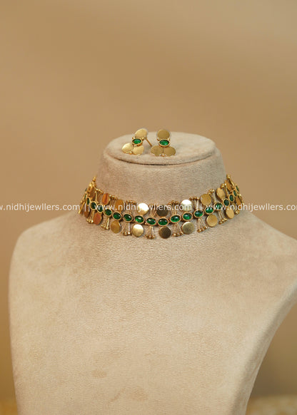 Antique Green Coin-Fringe Choker Set - Nihira
