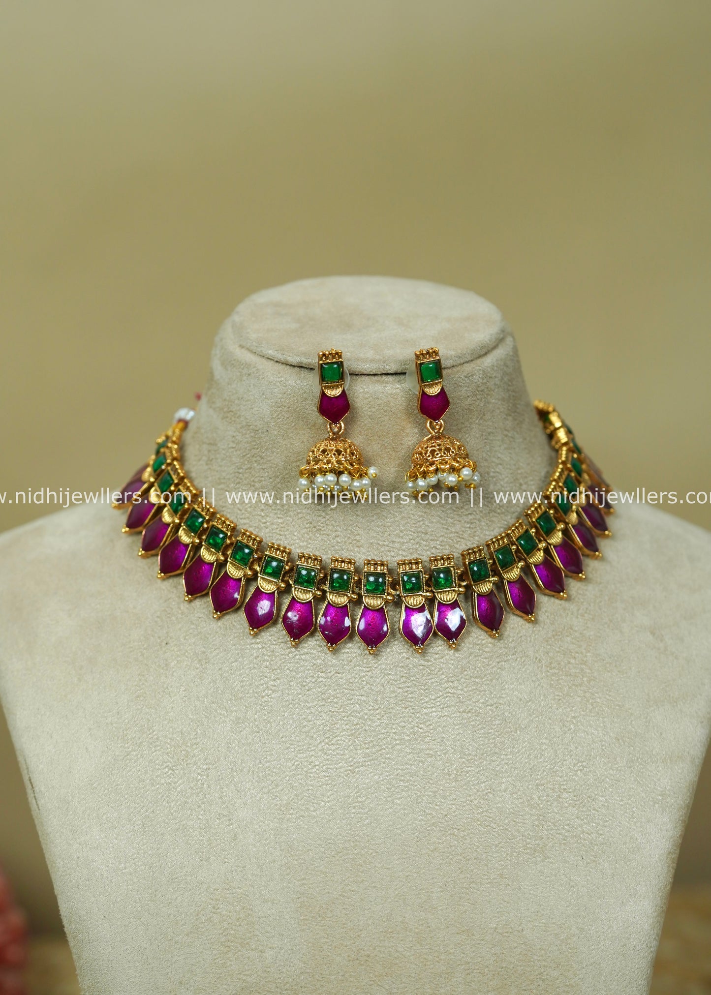 Classic Purple Palakka Choker Set - Kavyanjali