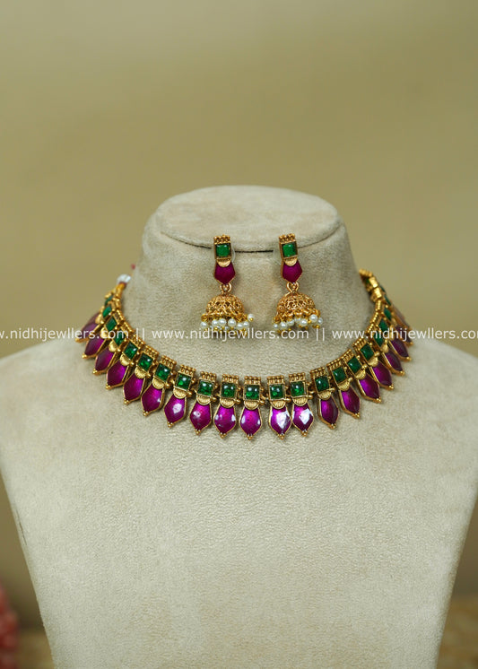 Classic Purple Palakka Choker Set - Kavyanjali