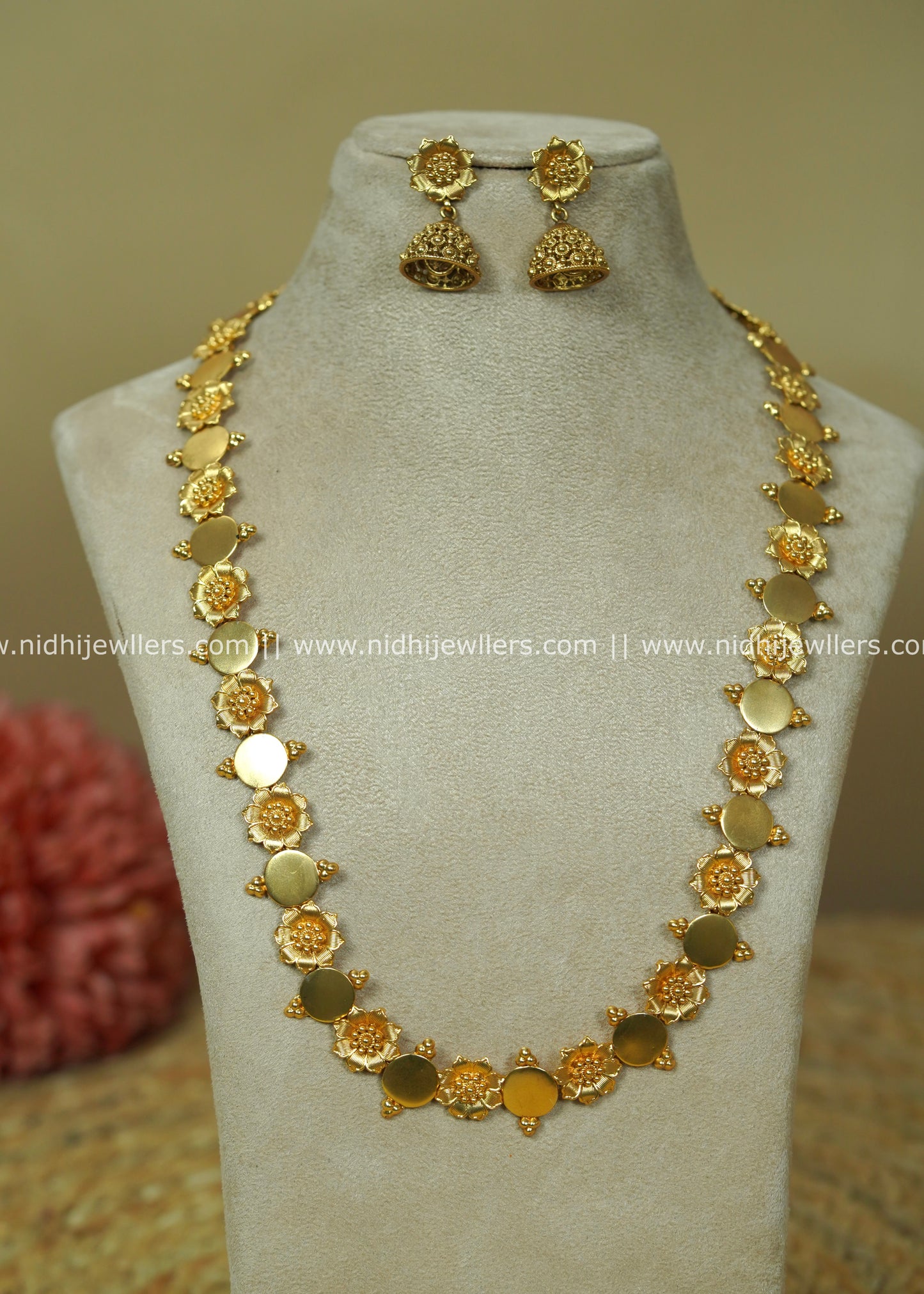 Alternating Floral and Coin Long Haram Set - Anna