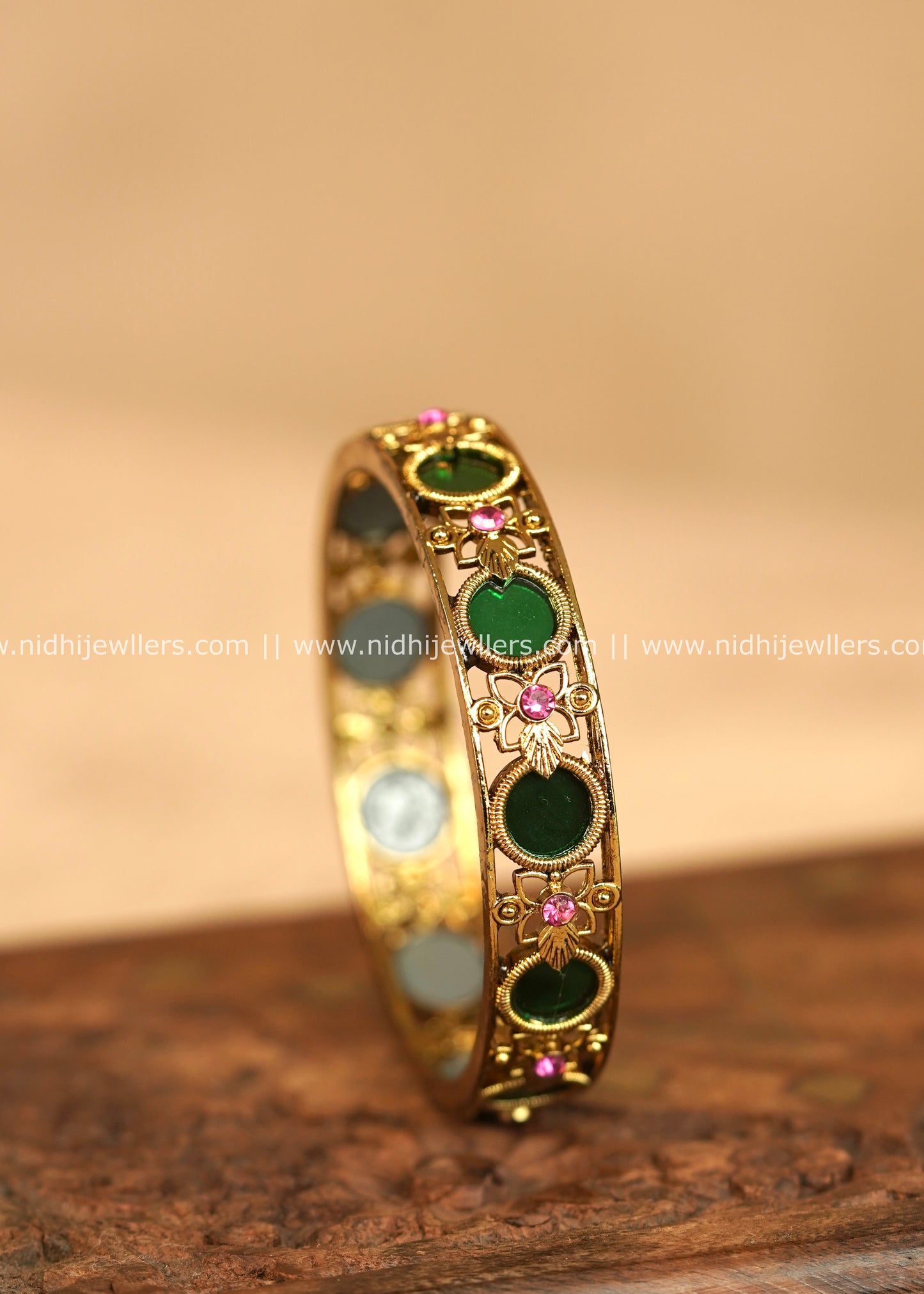 Kerala Palakka Circular Glass and Ruby Bangle - Radhika