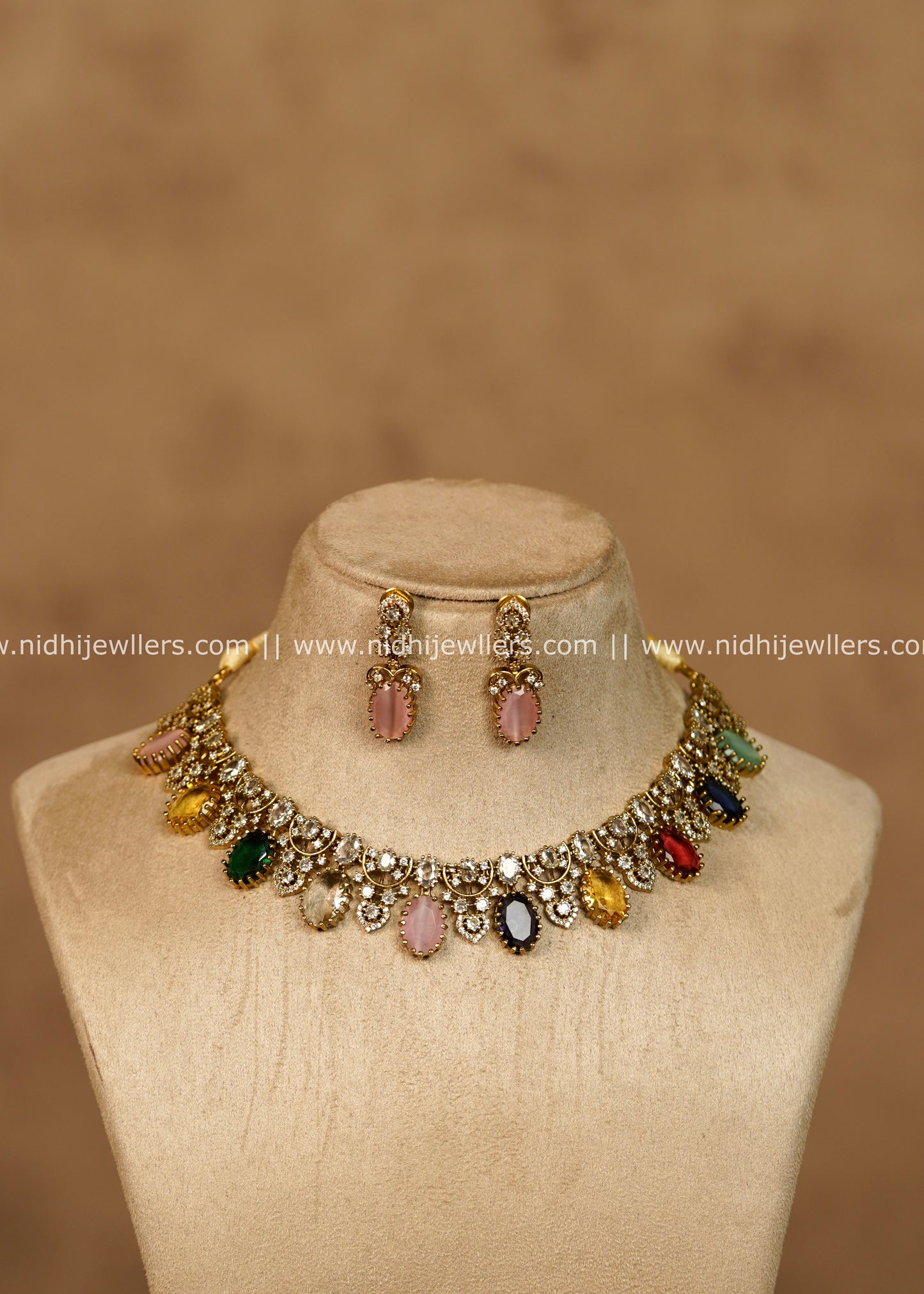 AD Navarathna Multi-Gemstone Choker Necklace Set