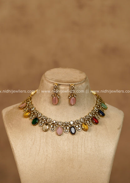 AD Navarathna Multi-Gemstone Choker Necklace Set