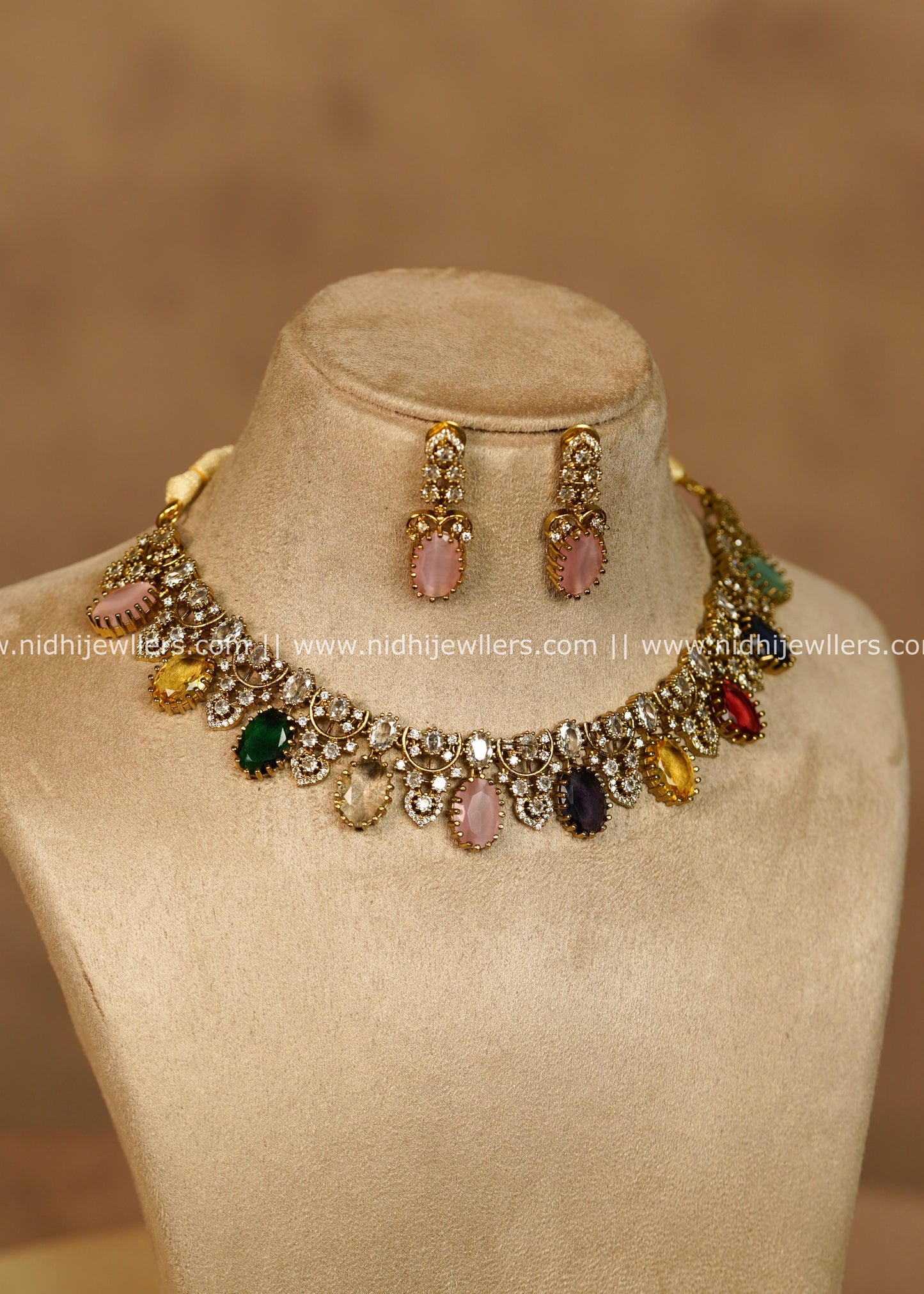 AD Navarathna Multi-Gemstone Choker Necklace Set
