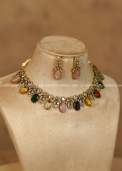 AD Navarathna Multi-Gemstone Choker Necklace Set