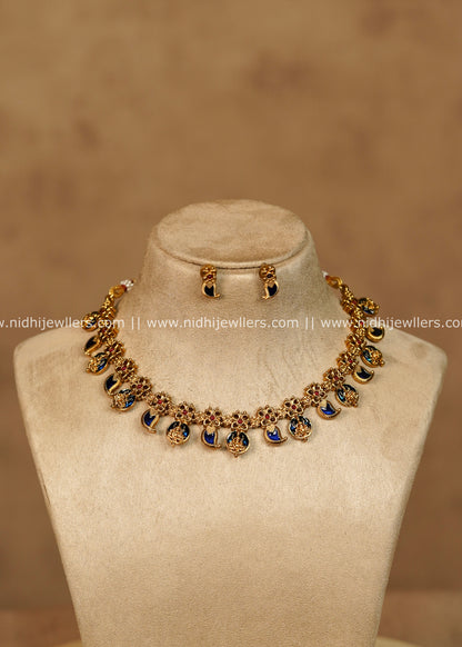 Namya Antique Gold Royal Blue Mango Lakshmi Choker Necklace Set