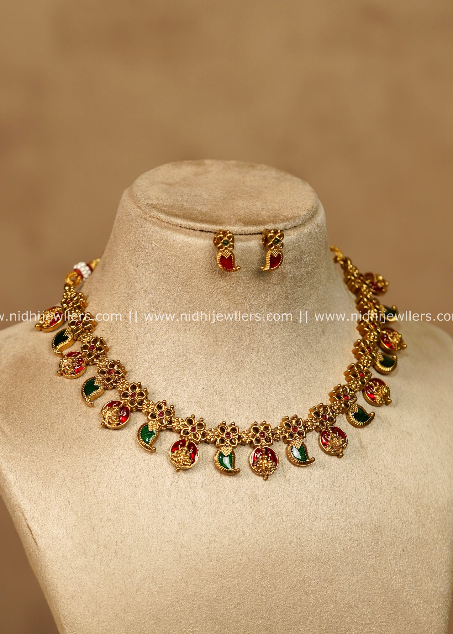 Antique Kemp & Lakshmi Motif Necklace Set-Namya -Multi Colour