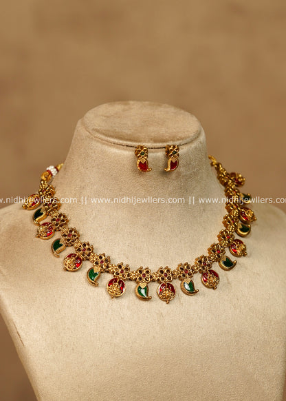Antique Kemp & Lakshmi Motif Necklace Set-Namya -Multi Colour