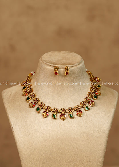 Antique Kemp & Lakshmi Motif Necklace Set-Namya -Multi Colour