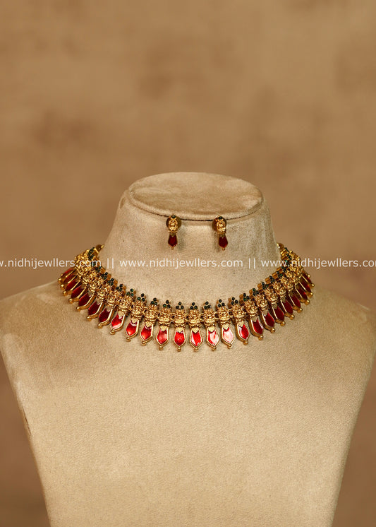 Lakshmi Nakshi Palakka Choker Set  Red- Ahalya