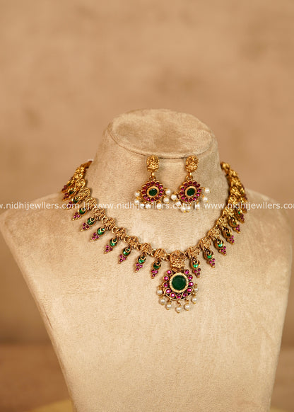 Palakka Lakshmi Nakshi Temple Short Necklace Set - Aditi