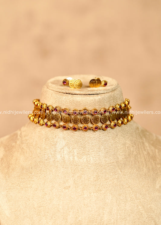 Lakshmi Kasu Mesh Choker Set - Aarna