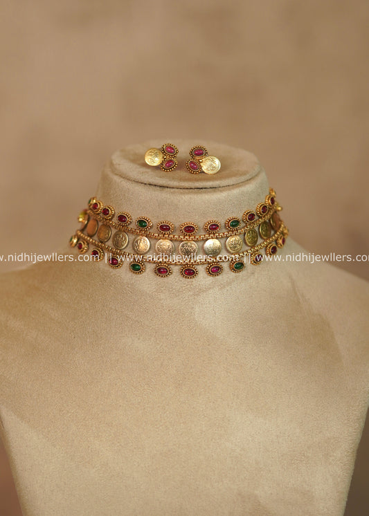 Aparna Antique Gold Kasu Kemp Choker Necklace Set