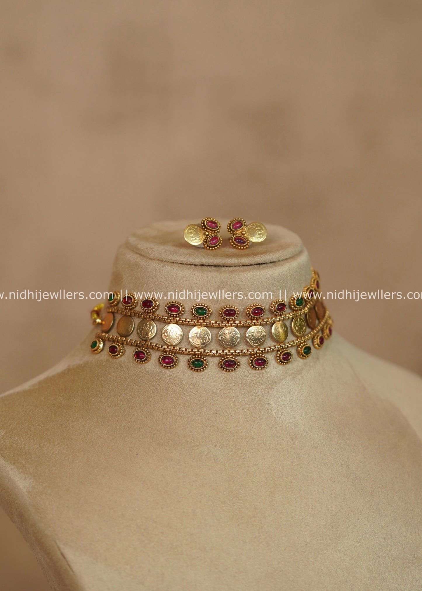 Aparna Antique Gold Kasu Kemp Choker Necklace Set