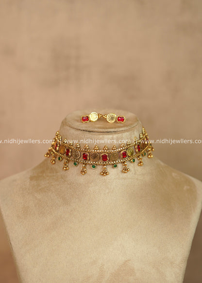 Saranya Antique Kasu Choker Set with Matching Earrings