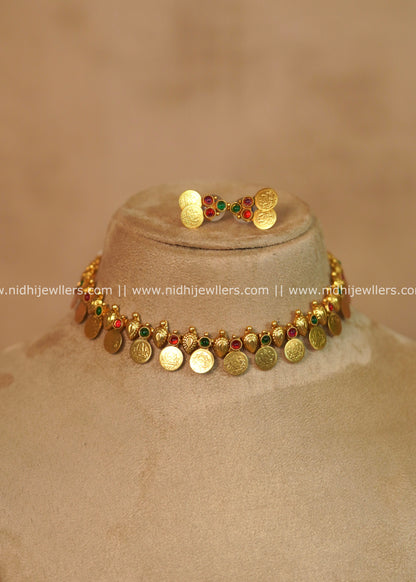 Swetha Antique Kasu & Kemp Choker Set with Matching Earrings