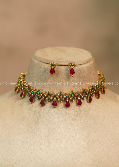 Antique Kemp & Emerald Drop Choker Set with Matching Earrings- Annie