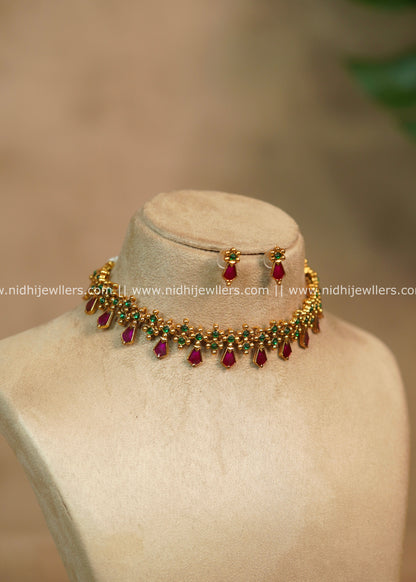 Antique Kemp & Emerald Drop Choker Set with Matching Earrings- Annie
