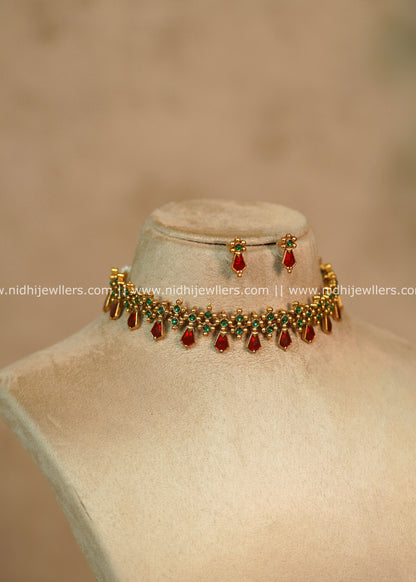Annie Ruby Antique Kemp & Emerald Choker Set with Matching Earrings