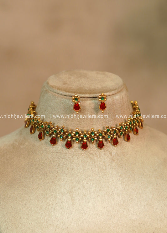 Annie Ruby Antique Kemp & Emerald Choker Set with Matching Earrings