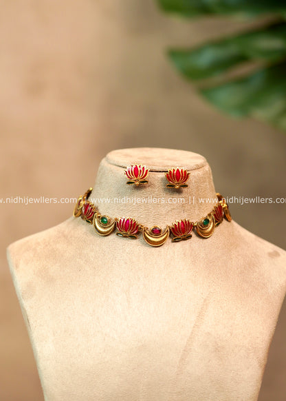 Lotus Enamel & Kemp Crescent Choker Multi Colour – Charvi