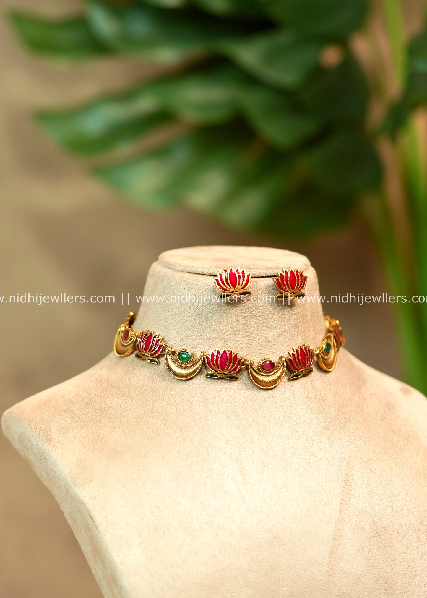 Lotus Enamel & Kemp Crescent Choker Multi Colour – Charvi