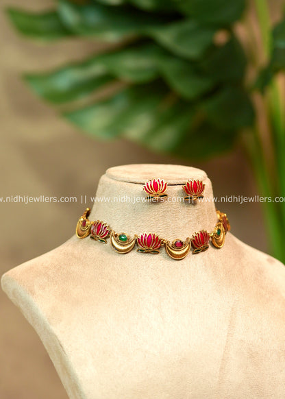 Lotus Enamel & Kemp Crescent Choker Multi Colour – Charvi