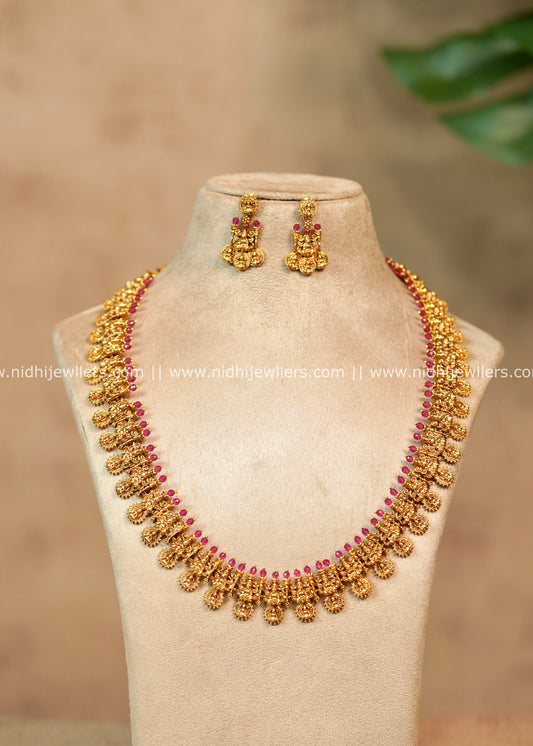 Lakshmi Nakshi Temple Long Haram Set with Matching Earrings – Gaytri