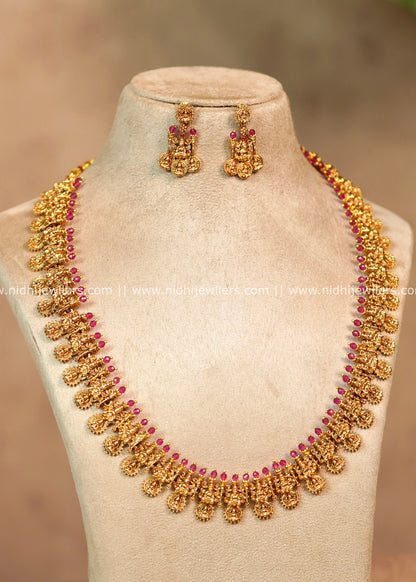 Lakshmi Nakshi Temple Long Haram Set with Matching Earrings – Gaytri