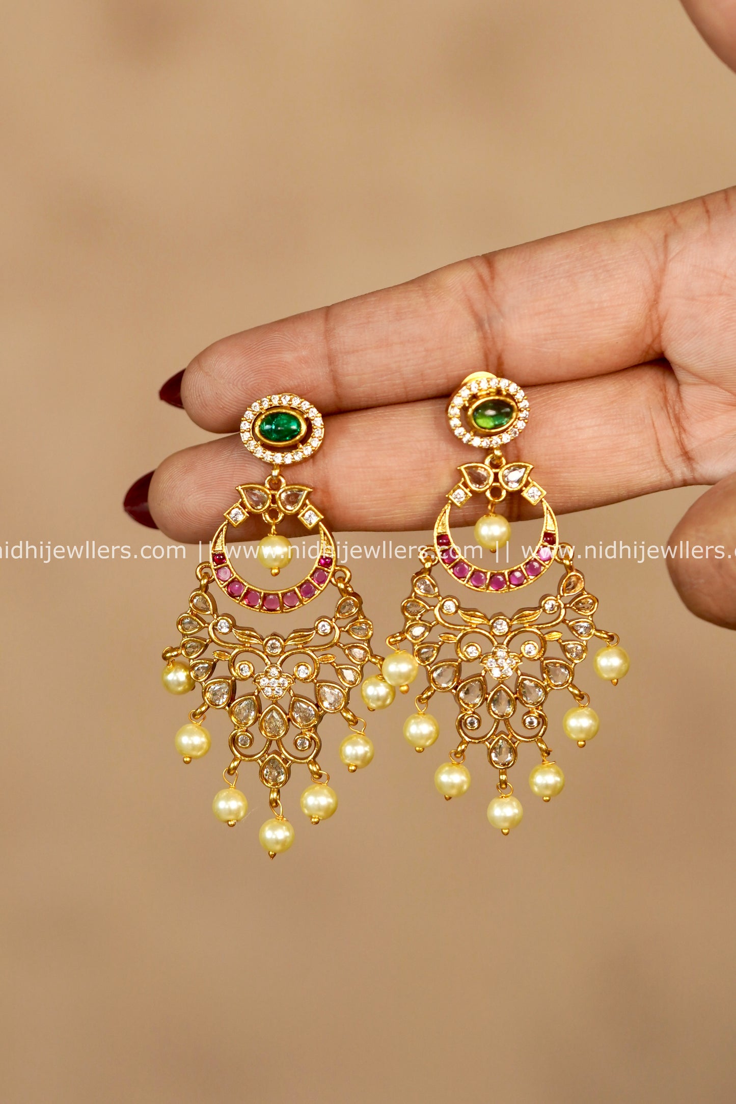 AD & Kemp Chandbali Earrings with Pearl Drops : Mayugha