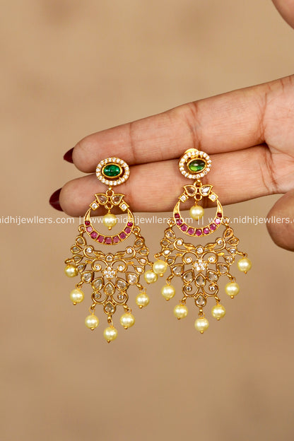 AD & Kemp Chandbali Earrings with Pearl Drops : Mayugha
