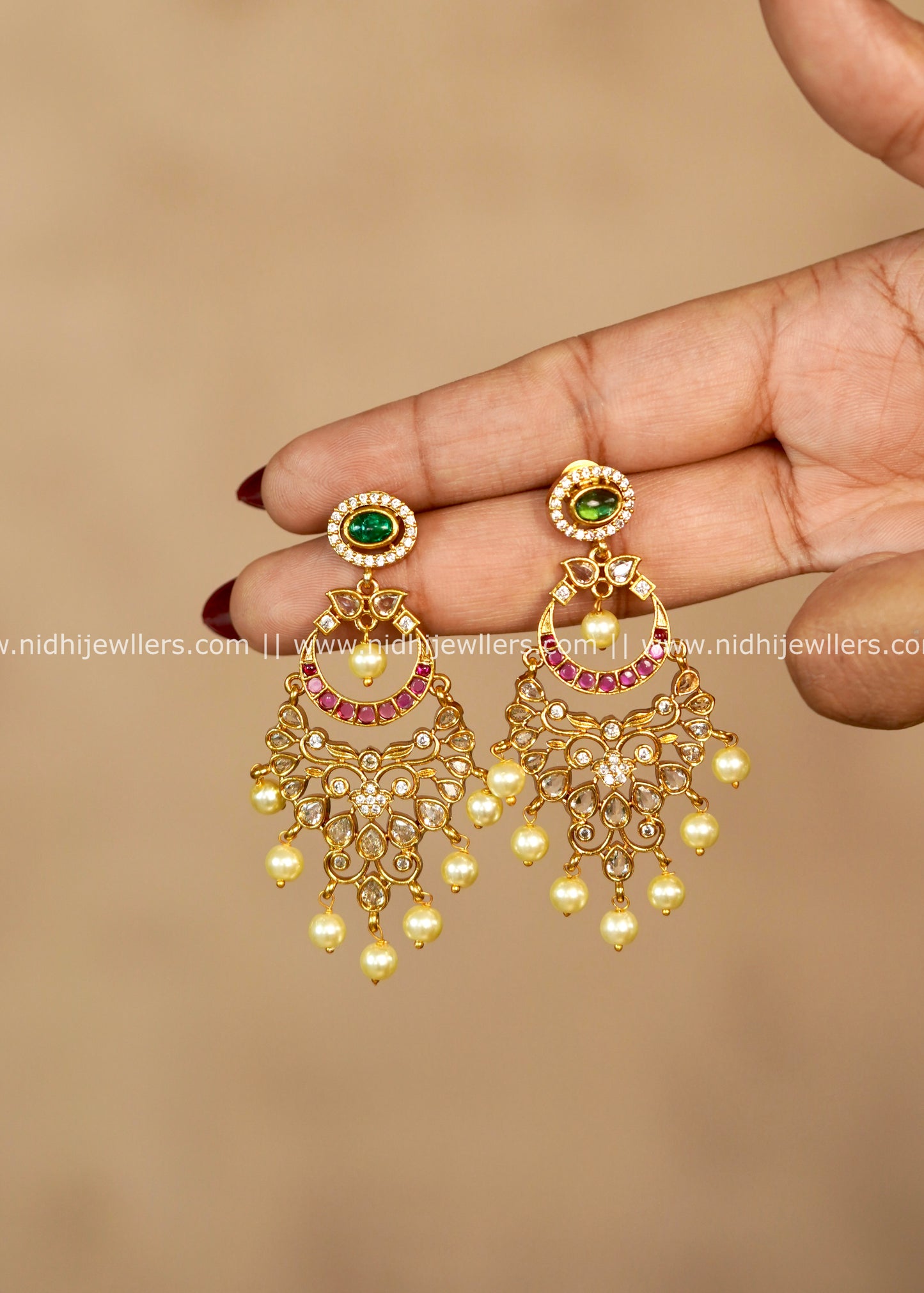 AD & Kemp Chandbali Earrings with Pearl Drops : Mayugha