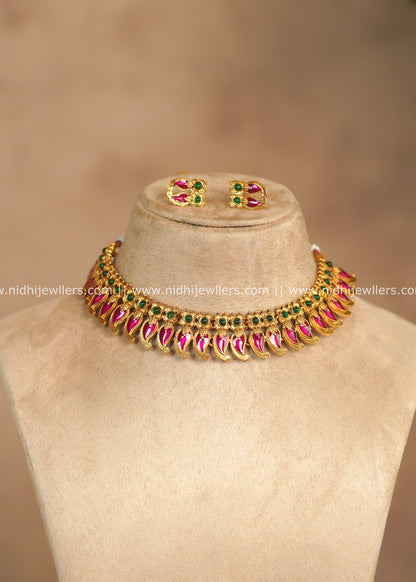 Mango Motif Ruby Enamel & Kemp Choker Set with Matching Earrings – Lavanya