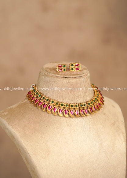 Mango Motif Ruby Enamel & Kemp Choker Set with Matching Earrings – Lavanya