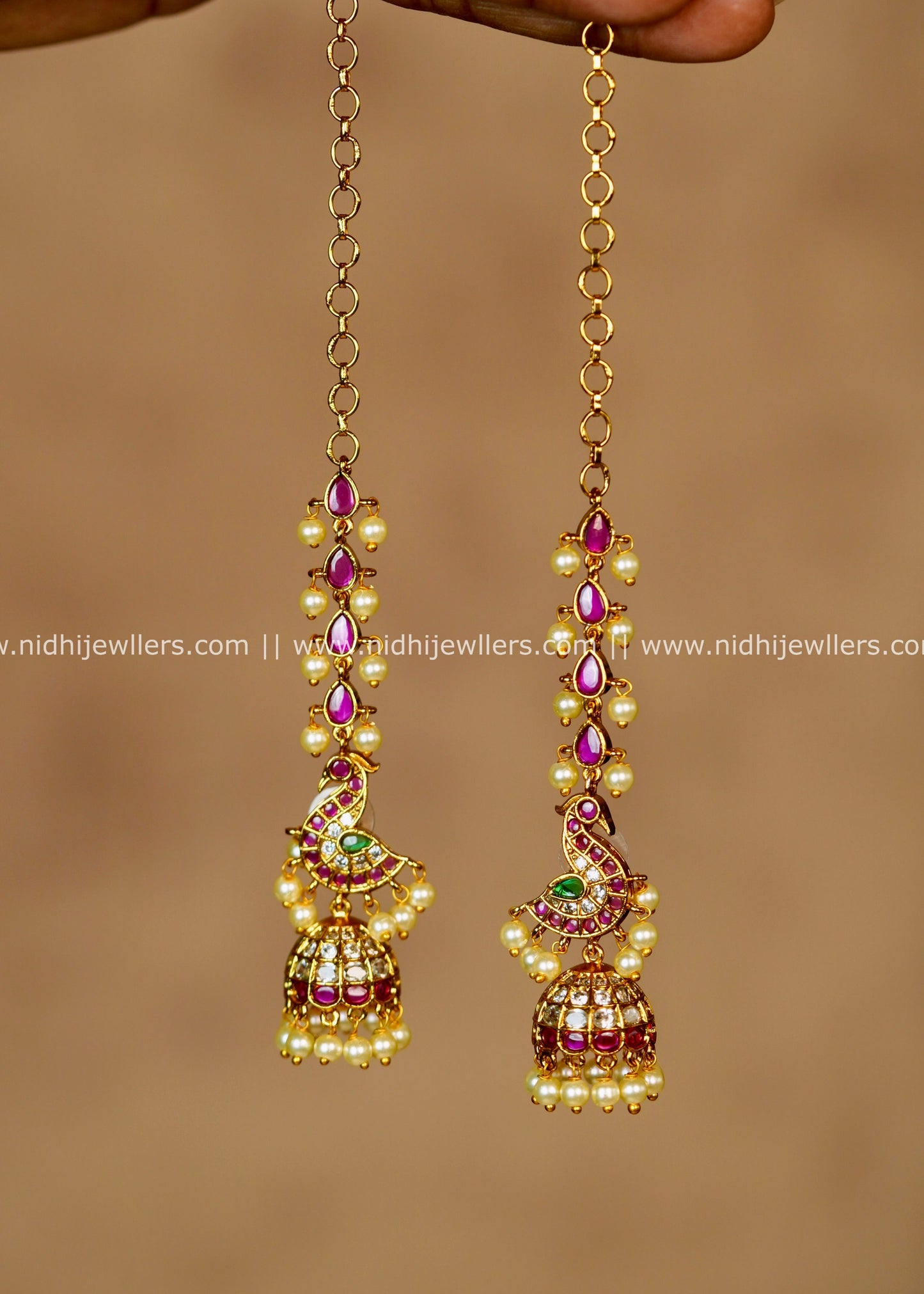 Peacock Mattilu Kemp Jhumka Earrings with Pearl Drops – Mayukhi