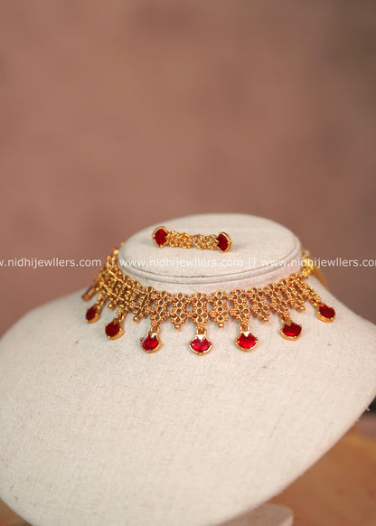 Red Enamel Mesh Choker Set with Matching Earrings – Malika