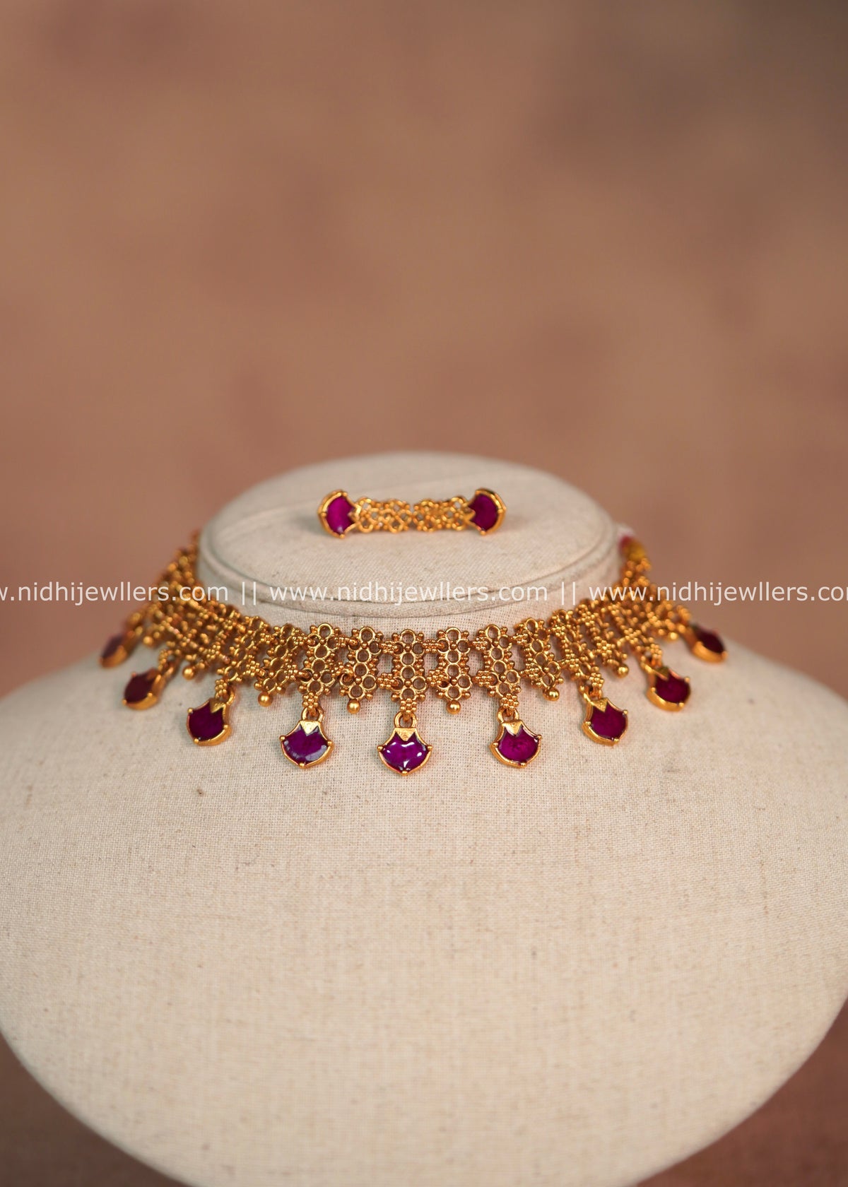 Purple Enamel Mesh Choker Set with Matching Earrings – Malika