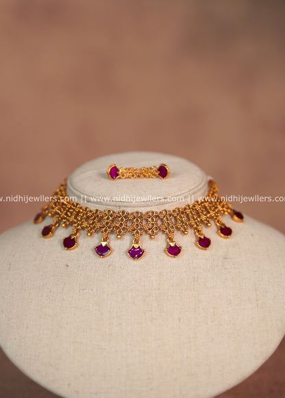Purple Enamel Mesh Choker Set with Matching Earrings – Malika