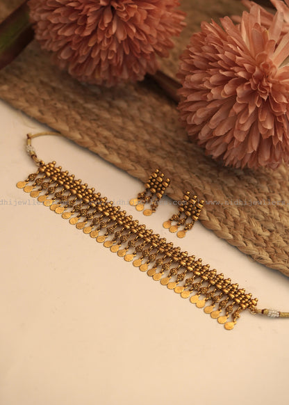 Antique Grand Elakkathali Multi-Layered Choker Sett with Matching Earrings- (elakkatali)ET6