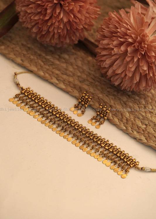 Antique Grand Elakkathali Multi-Layered Choker Sett with Matching Earrings- (elakkatali)ET6