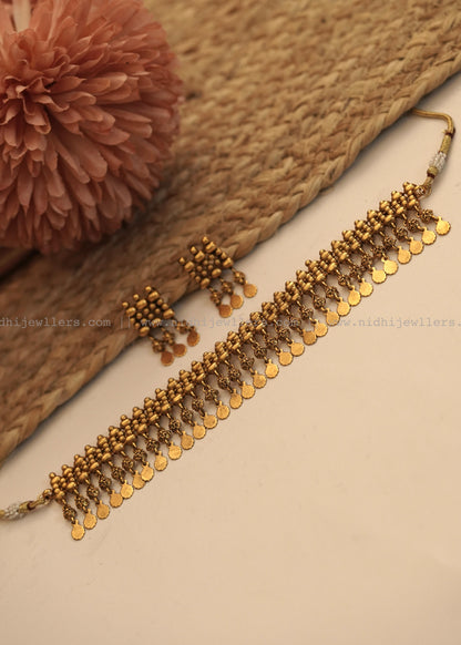 Antique Grand Elakkathali Multi-Layered Choker Sett with Matching Earrings- (elakkatali)ET6