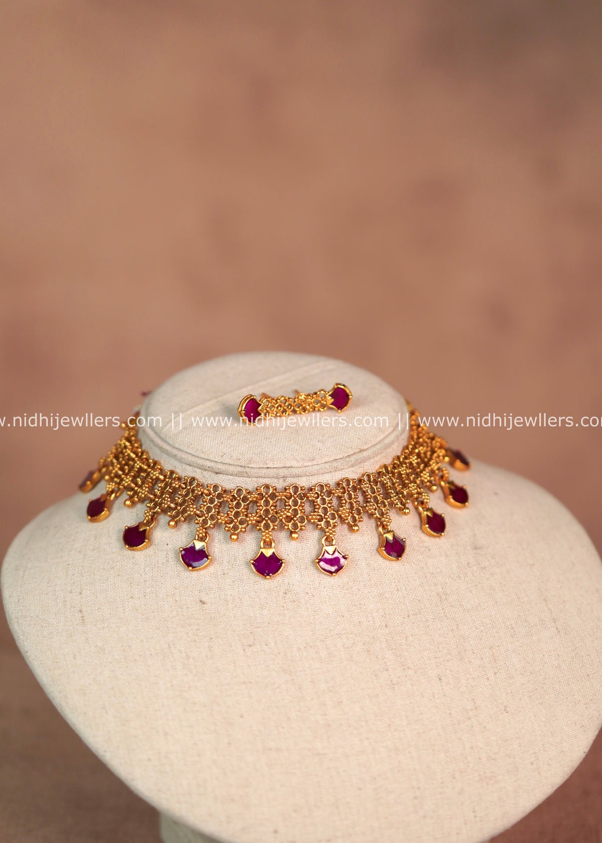 Purple Enamel Mesh Choker Set with Matching Earrings – Malika